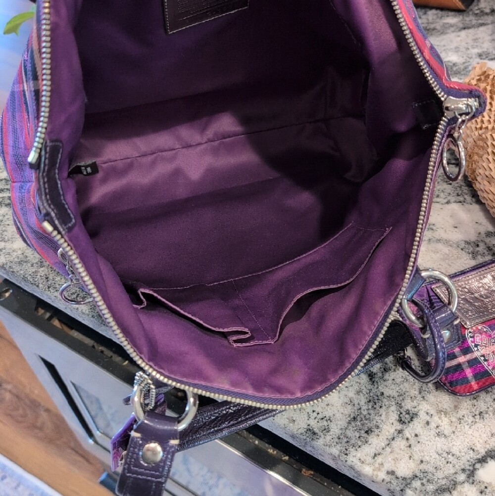 Coach Poppy Large Purple Plaid Tartan Glam Bag w/Matching Wristlet - RARE - Picture 12 of 15